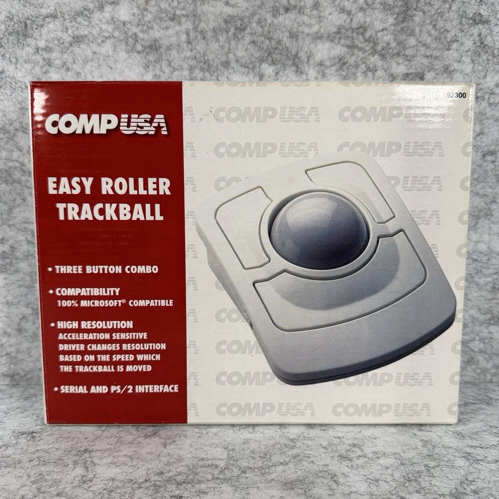 Vintage CompUSA PC Easy Roller Trackball Mouse Ultra Smooth Tracking PS/2